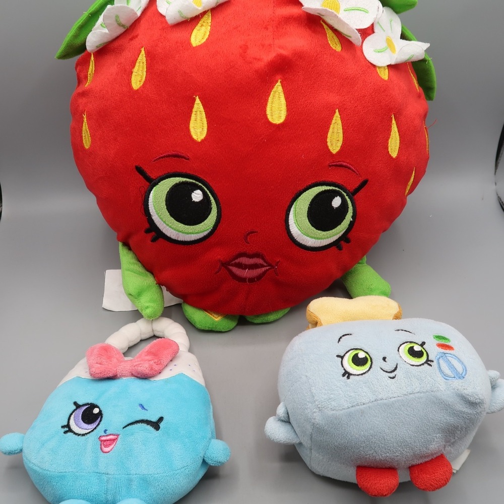 Shopkins Strawberry Kiss Large Stuffed Plush Pillow 18", Mini Purse, Toaster lot